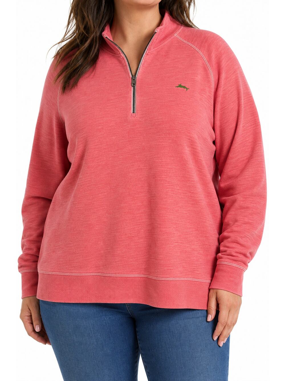 Tommy Bahama Women XXL Coral Cotton Lyocell Half Zip Pullover Resortwear Preppy